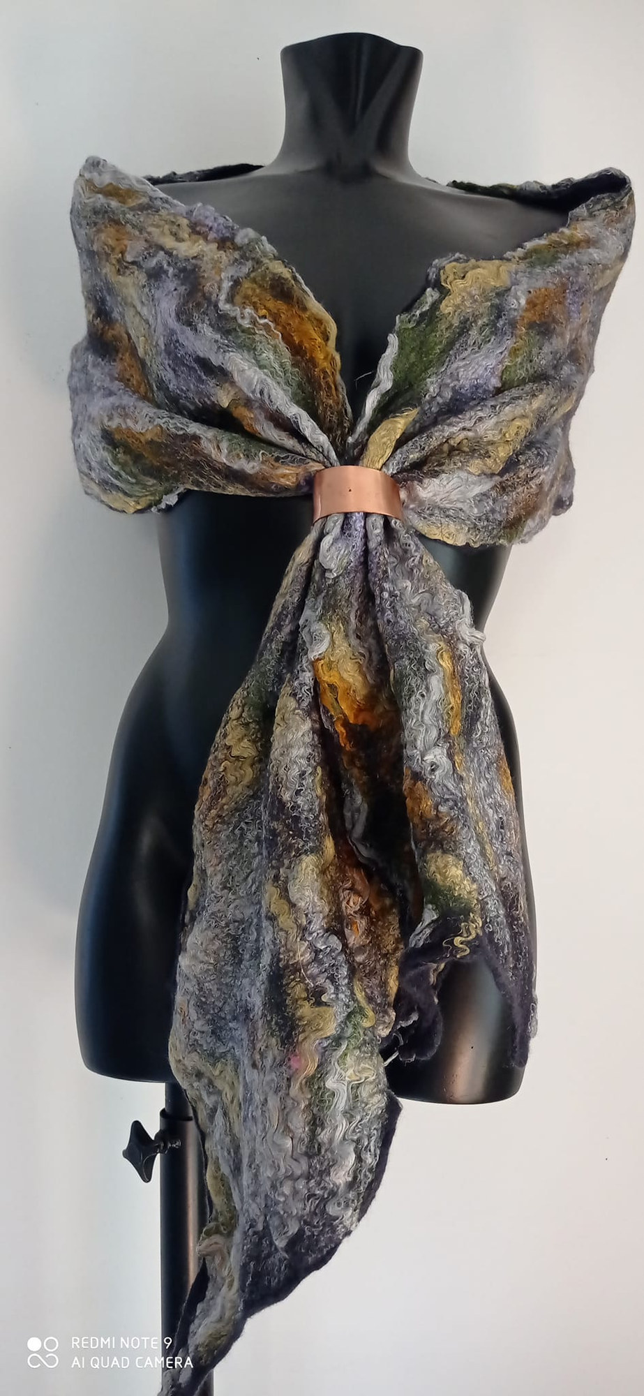Wearable fibre art piece in earthy tones by Fiona Whyte